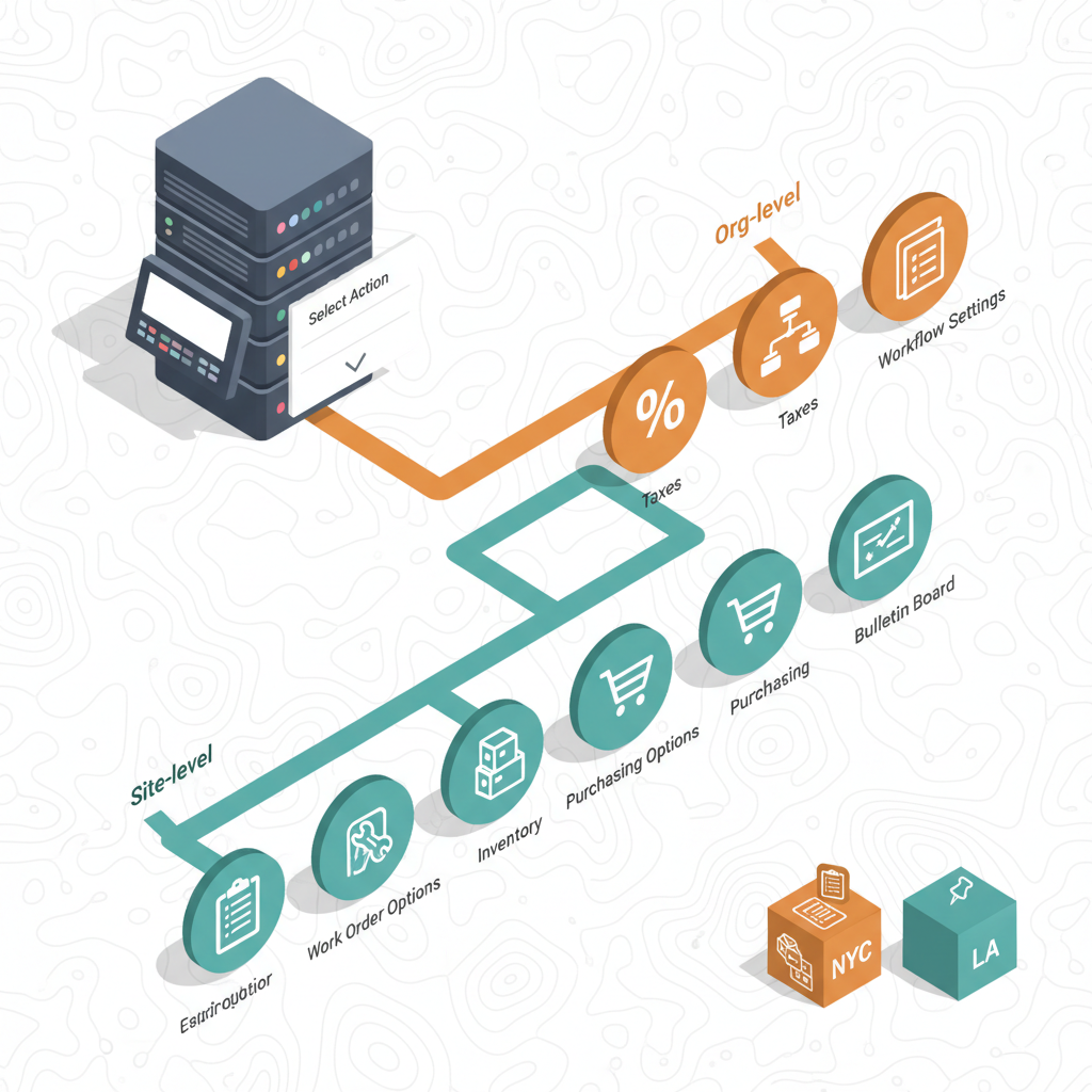 Illustration de la leçon 3.2 — Options Site-level dans Organizations app