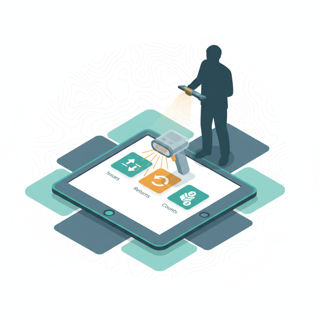 Illustration de la leçon 4.7 — Inventory Mobile Apps : Issues, Returns, Counts on tablet